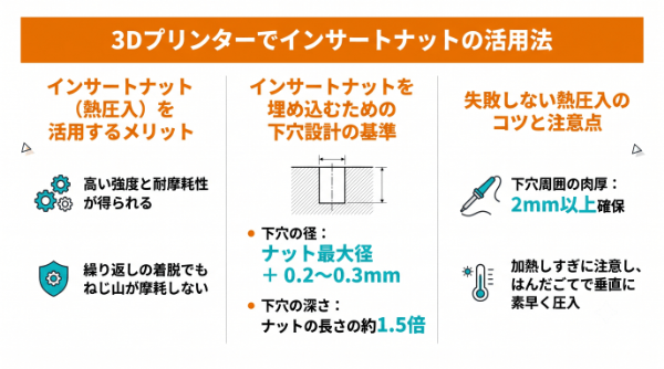 3Dプリンターでインサートナットの活用法要約