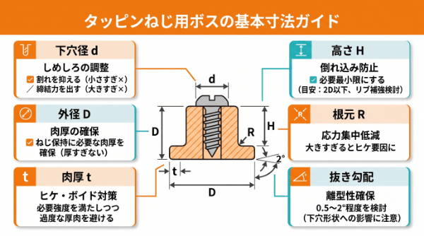 タッピンねじ用ボスの基本寸法ガイド