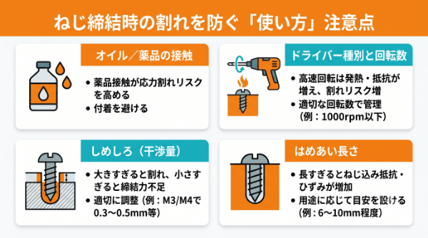 ねじ締結時の割れを防ぐ「使い方」注意点